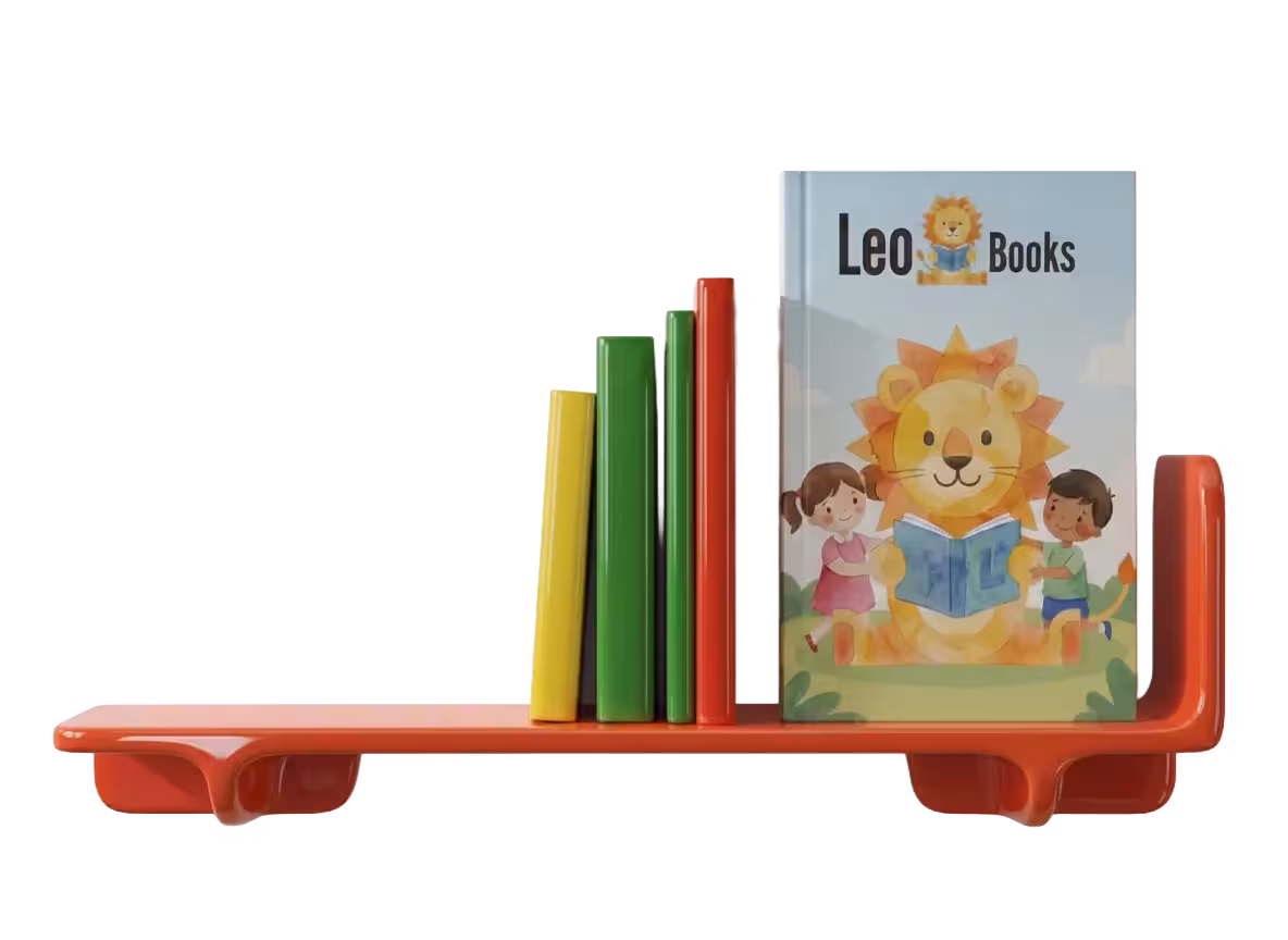 Personalized children's books on a shelf